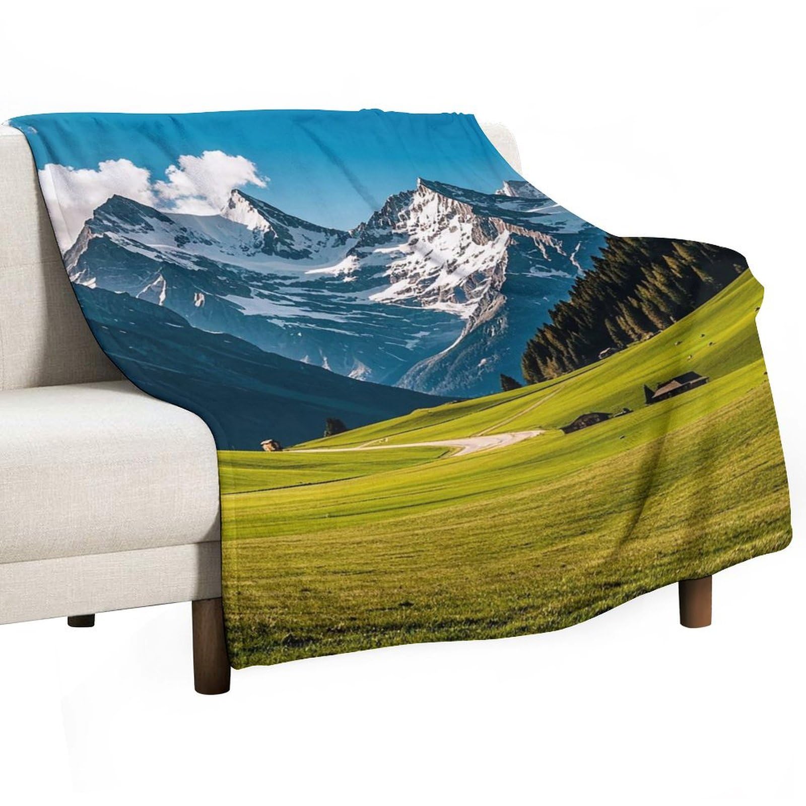 Couverture en flanelle de qualité supérieure imprimée Alpes pour lit