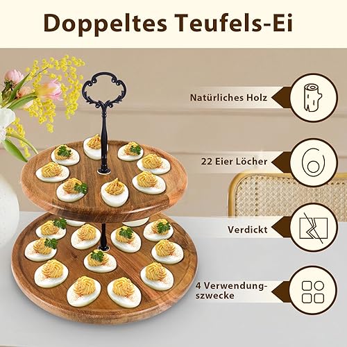 Miniatura 2 de Honitra Bandeja de huevos Deviled, bandeja de huevos Deviled de 22 agujeros para huevos Deviled, soporte para huevos de doble capa y soporte para