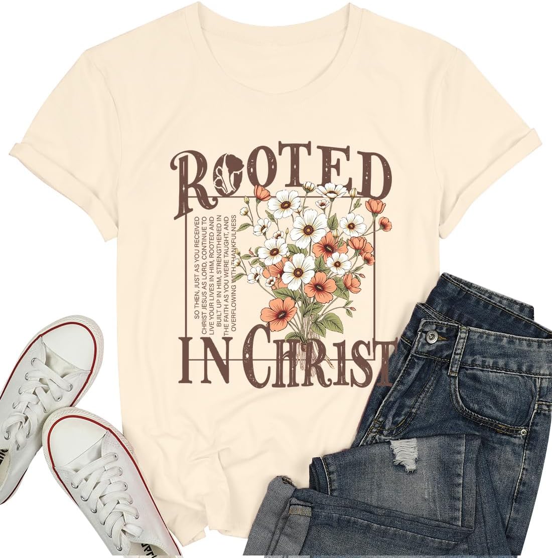 Christian Shirts for Women Kingdom Work Bible Verse T-Shirt Wildflower Print Graphic Tee Tops
