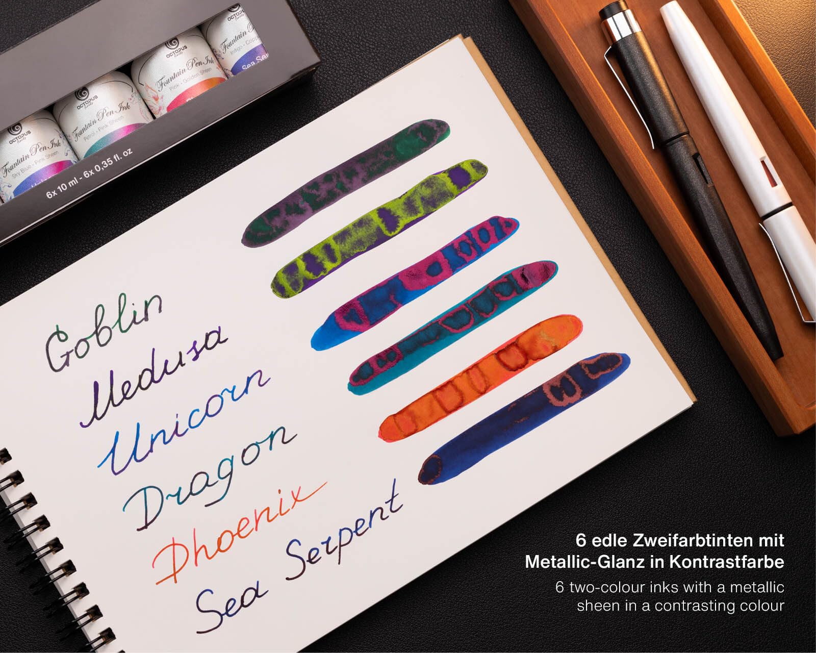 Sheen Ink Set 1, tweekleurige inkt voor vulpen, 6 x 10 ml