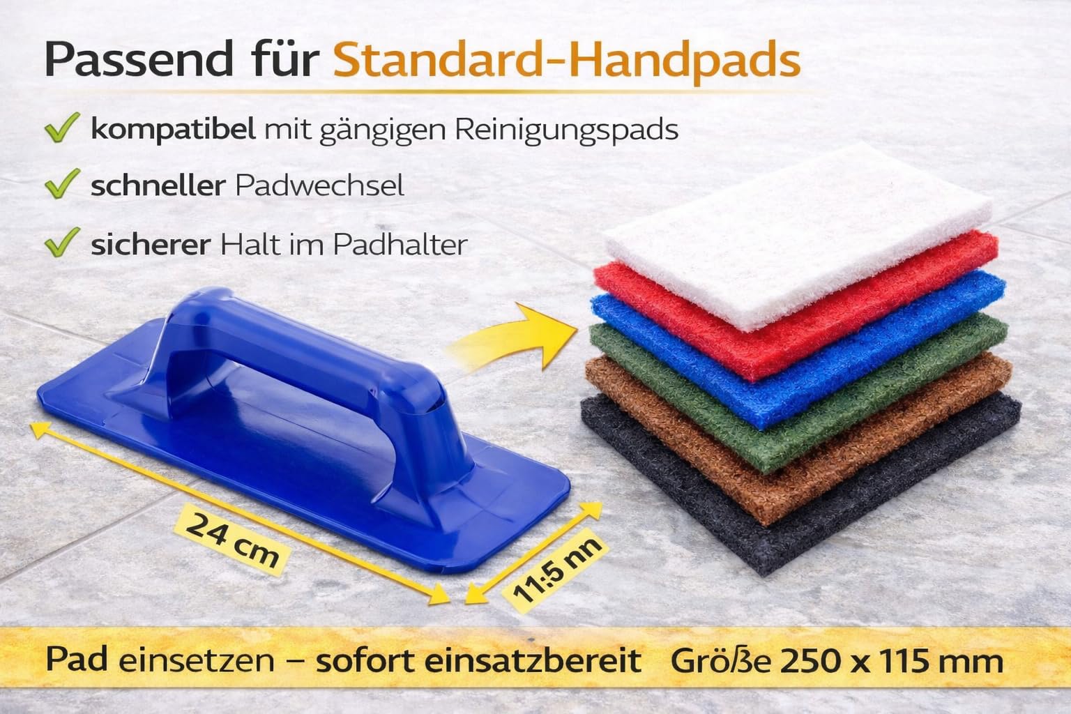 Handpadhalter 24 cm Blau für Reinigungspads – Handhalter für manuelle Boden- und Oberflächenreinigung, ergonomisch und robust, kompatibel mit gängigen Handpads