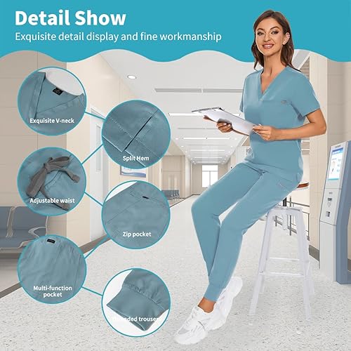Miniatura 2 de VIAOLI Conjunto de uniformes médicos para mujer, conjunto de uniformes médicos para mujer, camiseta con cuello en V y pantalón deportivo para