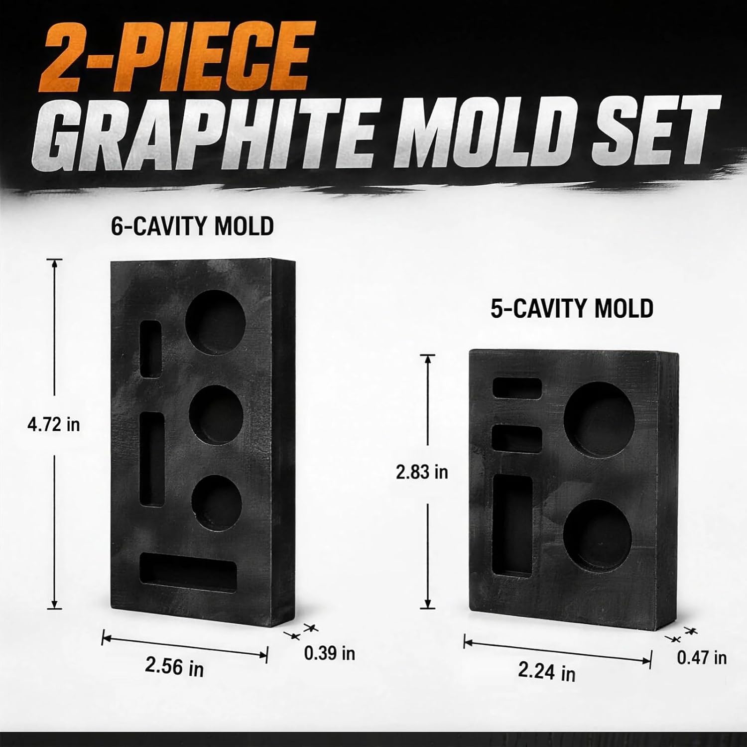 2-Piece Graphite Ingot Mold Set, Includes 5-Hole and 6-Hole Casting Moulds, Ideal for Metal Casting, Gold and Silver Jewelry Making Tools