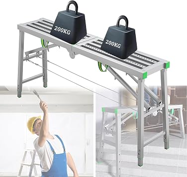 Work Platform Folding Scaffolding Equipment - Portable Scaffolding Work Platform Scaffold Tower Ladder Stool Bench for Ceiling - 880 Lbs Maximum Load, 5-Gear Adjustable Height,A-20