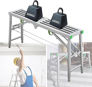 Folding Scaffolding Equipment - Portable Scaffolding Durable Work Platform Scaffold Tower Ladder Stool Bench for Ceiling - 880 Lbs Maximum Load, 5-Gear Adjustable Height,A-200×40cm
