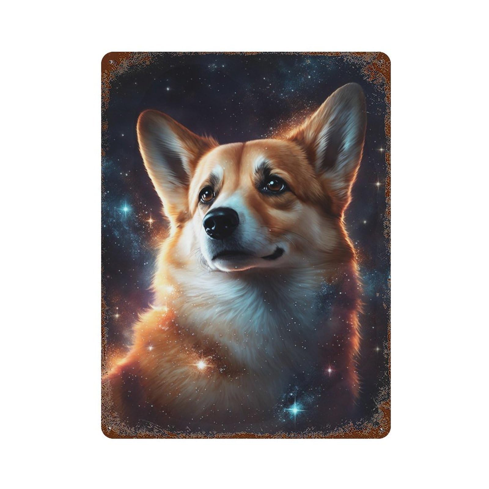 Rust Effect Cosmic Corgi Portrait-8 Rusty Metal Tin Sign 15.7"x11.8", Farmhouse Wall Decor for Cafe, Home Bar And Lounge Decor
