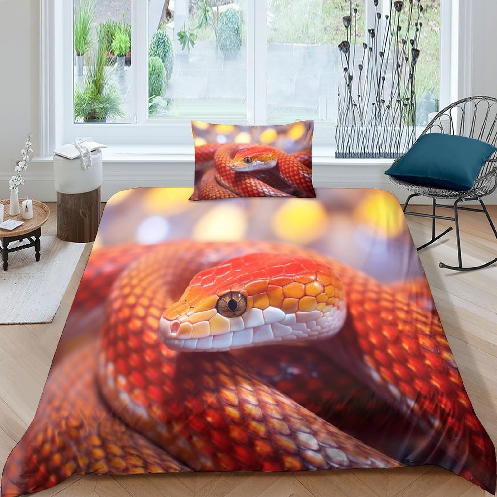 Housses de couettes serpent imprimé animal lit 1 personne fermeture éclair