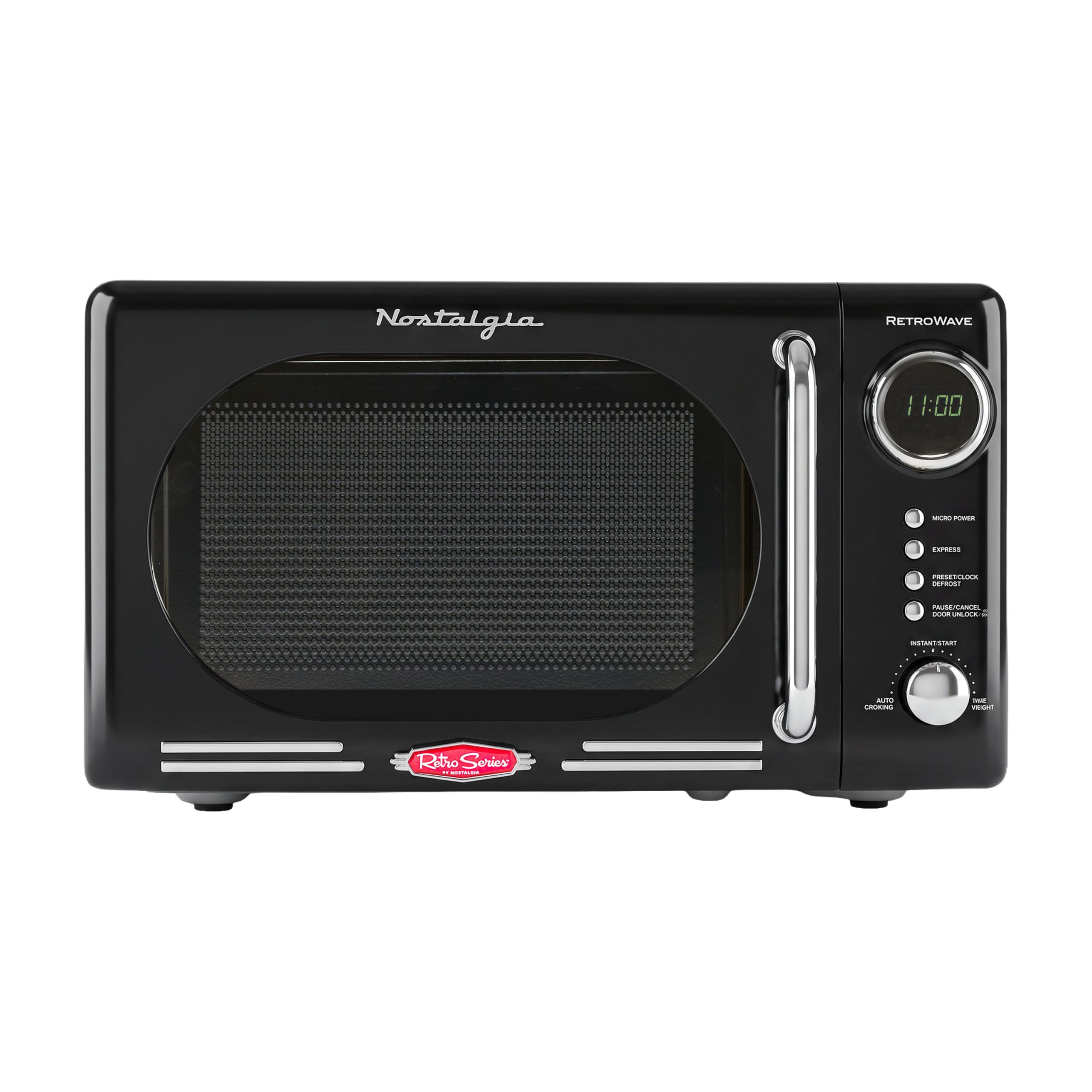 Nostalgia Retro Compact Countertop Microwave Oven - 0.7 Cu. Ft. - 700-Watts with LED Digital Display - Child Lock - Easy Clean Interior - Black