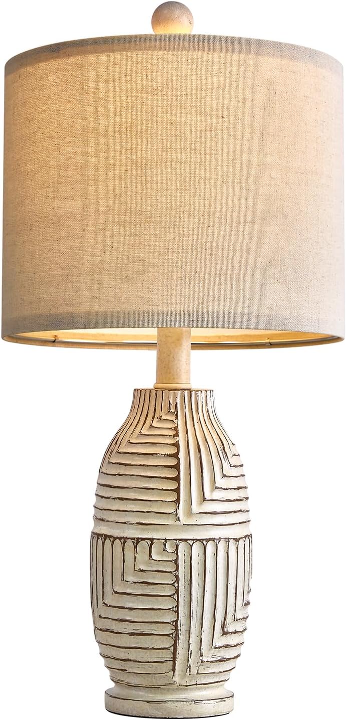 20.25 Farmhouse Single Resin Lamp for Bedroom Living Room Retro Rustic Vintage Small Boho Lamps Bedside Nightstand Light Home Office Desk Deco (White)