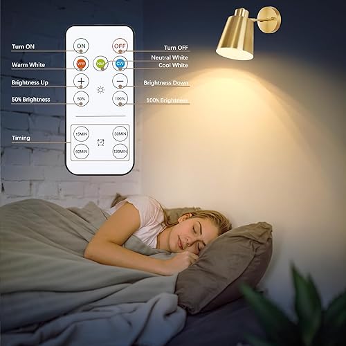 Miniatura 3 de Juego de 2 apliques de pared a pilas, luces LED regulables con control remoto, iluminación de pared para interiores, 3000 K4000 K6000 K, lámparas de