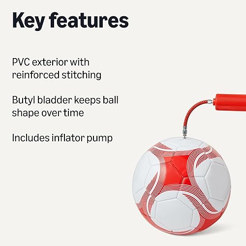 Miniatura 2 de Tienda Basics Durable PVC Soccer Ball with Pump for Training and Practice, Indoor Outdoor Use, White and Red