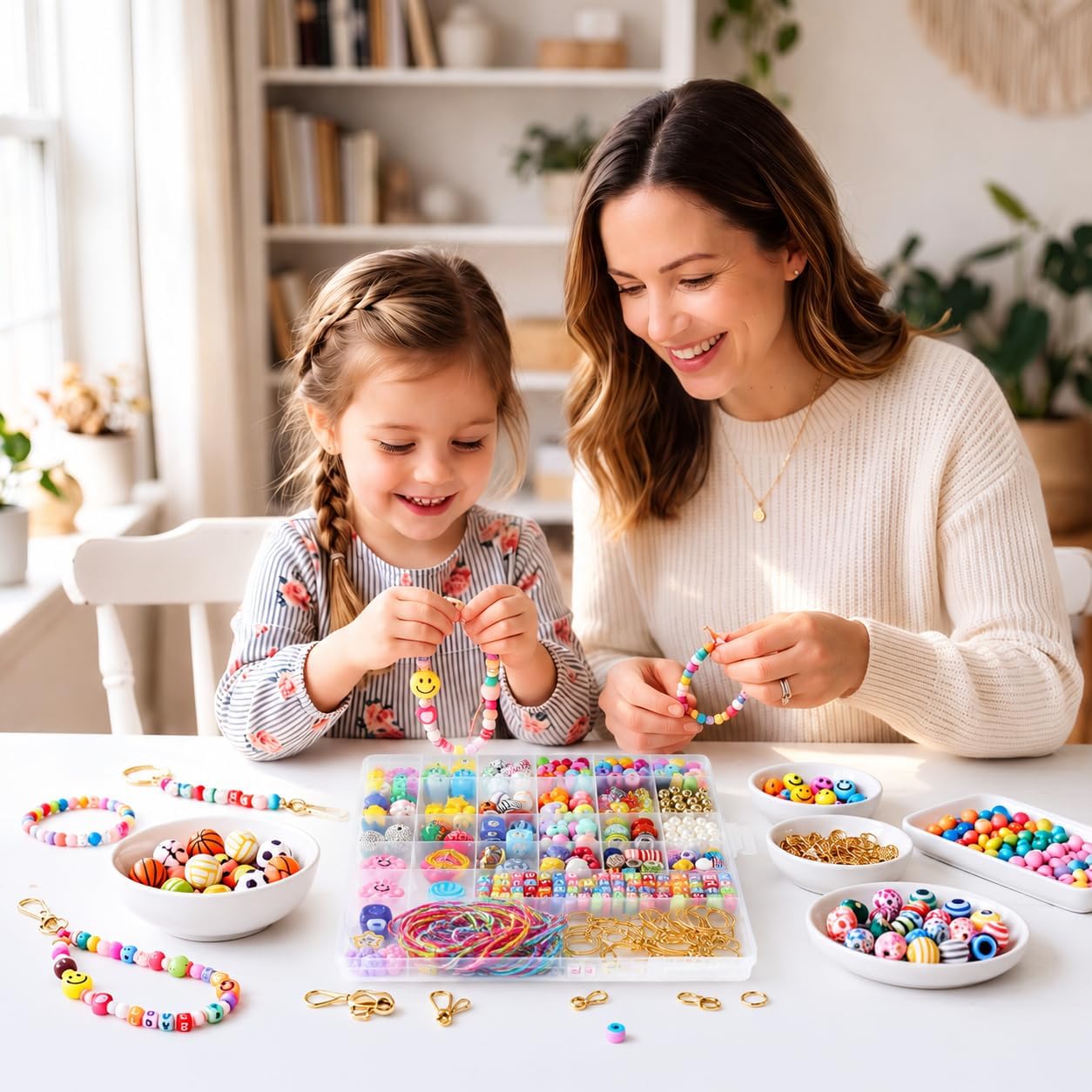 Keychain Making Kit, Bag Charm Kit, 488 PCS DIY Bead Kit with 8 Keychains