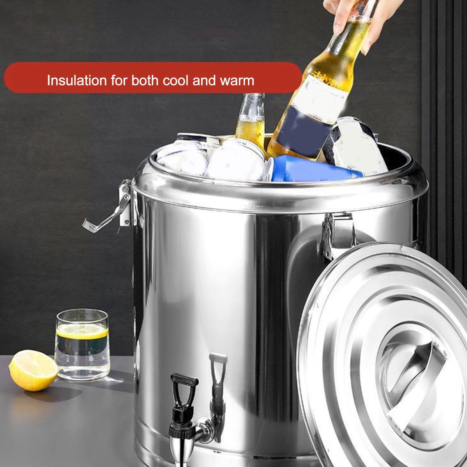 Distributeur de boissons isotherme 10 L, seau à soupe en acier inoxydable 304 avec robinet pour restaurants, cafétérias et hôtels