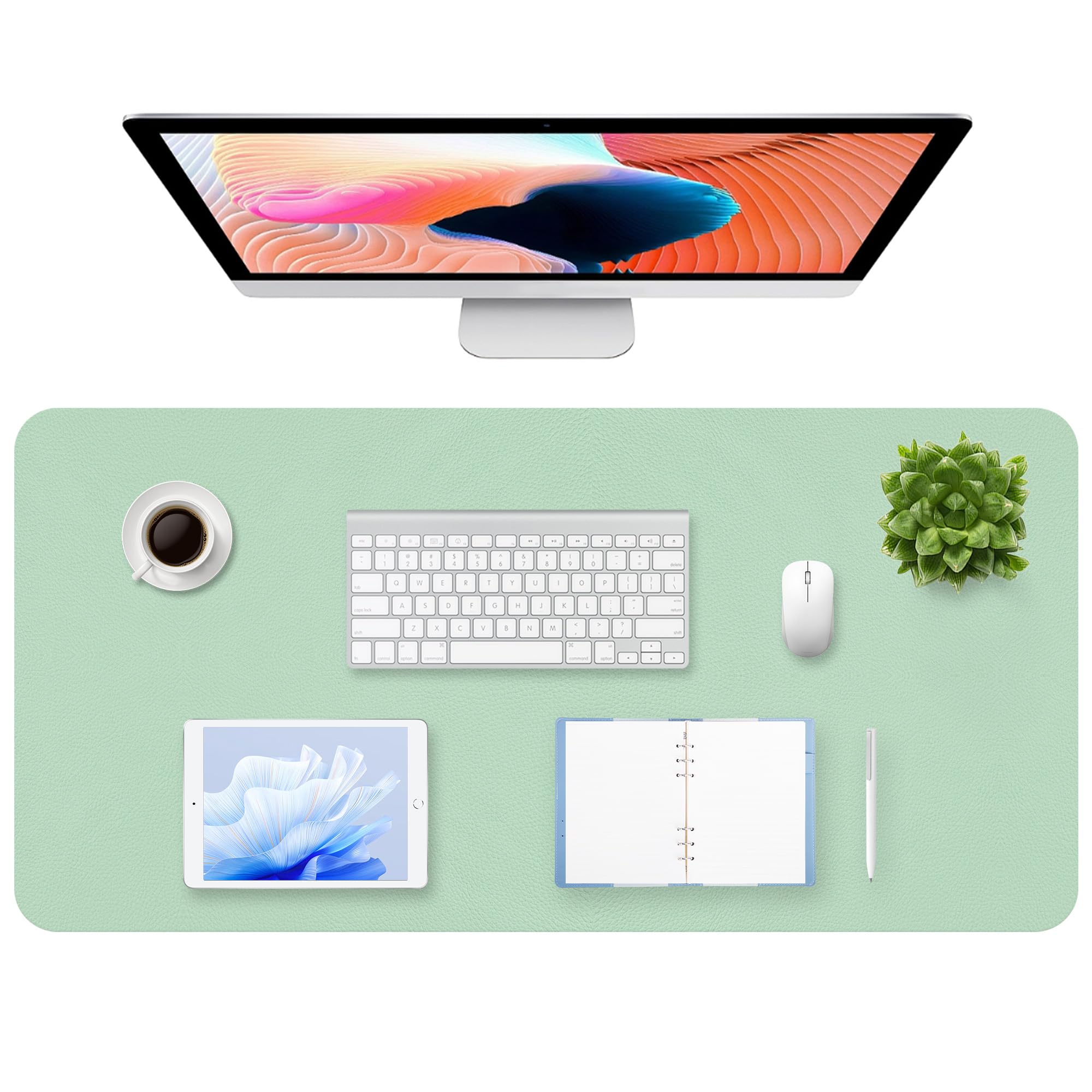 Gimars Extra Large PU Leather Desk Mat, 60x35cm, Mint Green