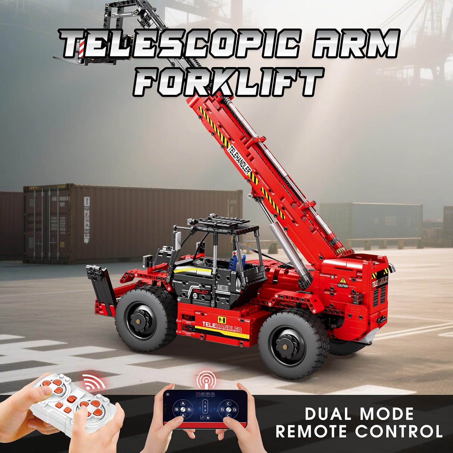 Reobrix Telescopic Arm Forklift Building Blocks Set with Motor, RC Crane Mechanical Model, Remote Control Tractor, Technic Truck Toy for Adults, MOC Buildinng Toys, Ideas for Boys 14+