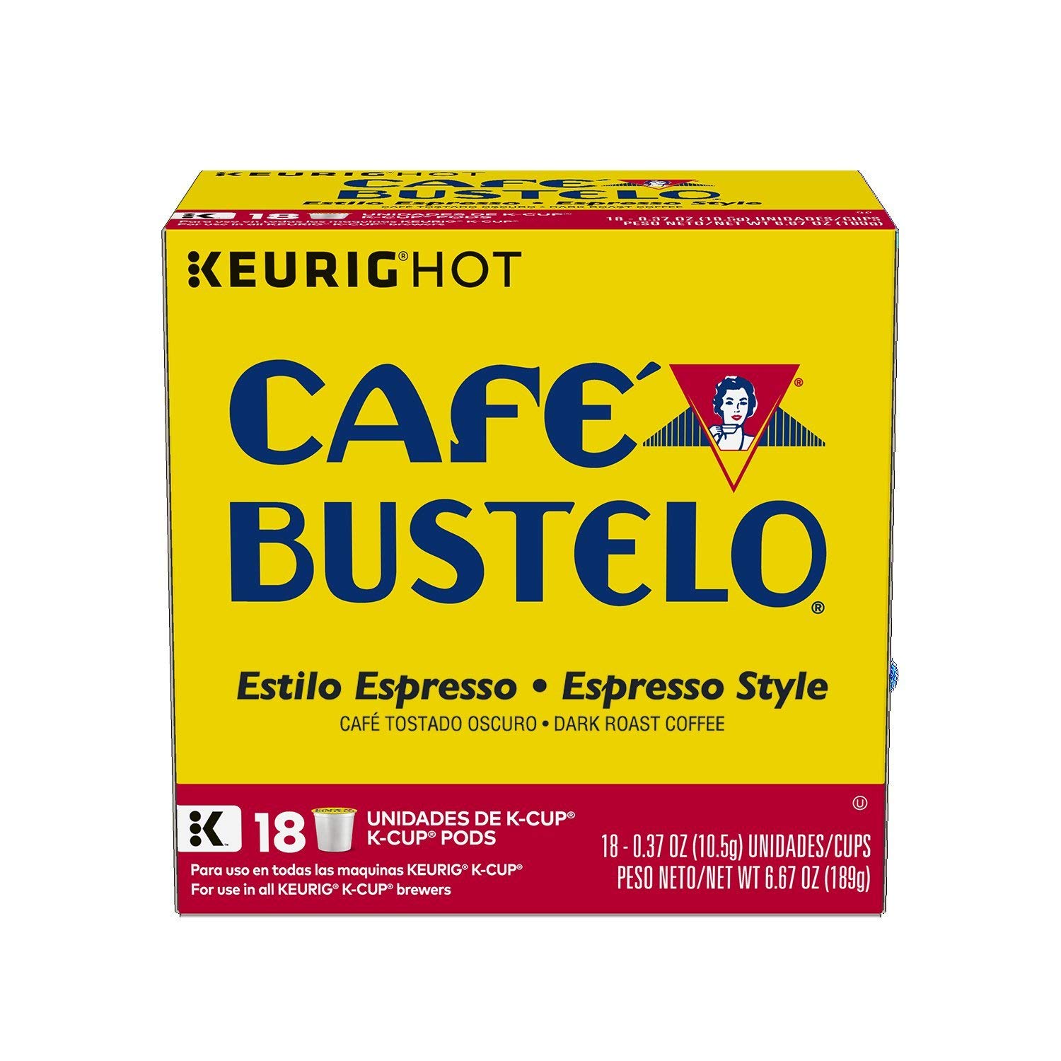 Café Bustelo Coffee, Espresso Style Dark Roast, K Cup Pods for Keurig Coffee Makers, 18 Count (Pack of 4)