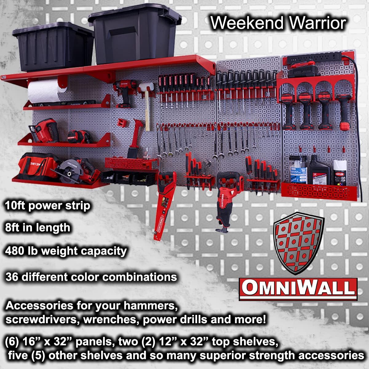 OmniWall Weekend Warrior Ultimate Tool Kit-96" x 32" Metal Pegboard Wall Storage System Black/Orange