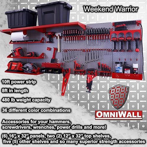 Miniatura 2 de OmniWall Weekend Warrior Ultimate Tool Kit-96" x 32" Metal Pegboard Wall Storage System BlackOrange