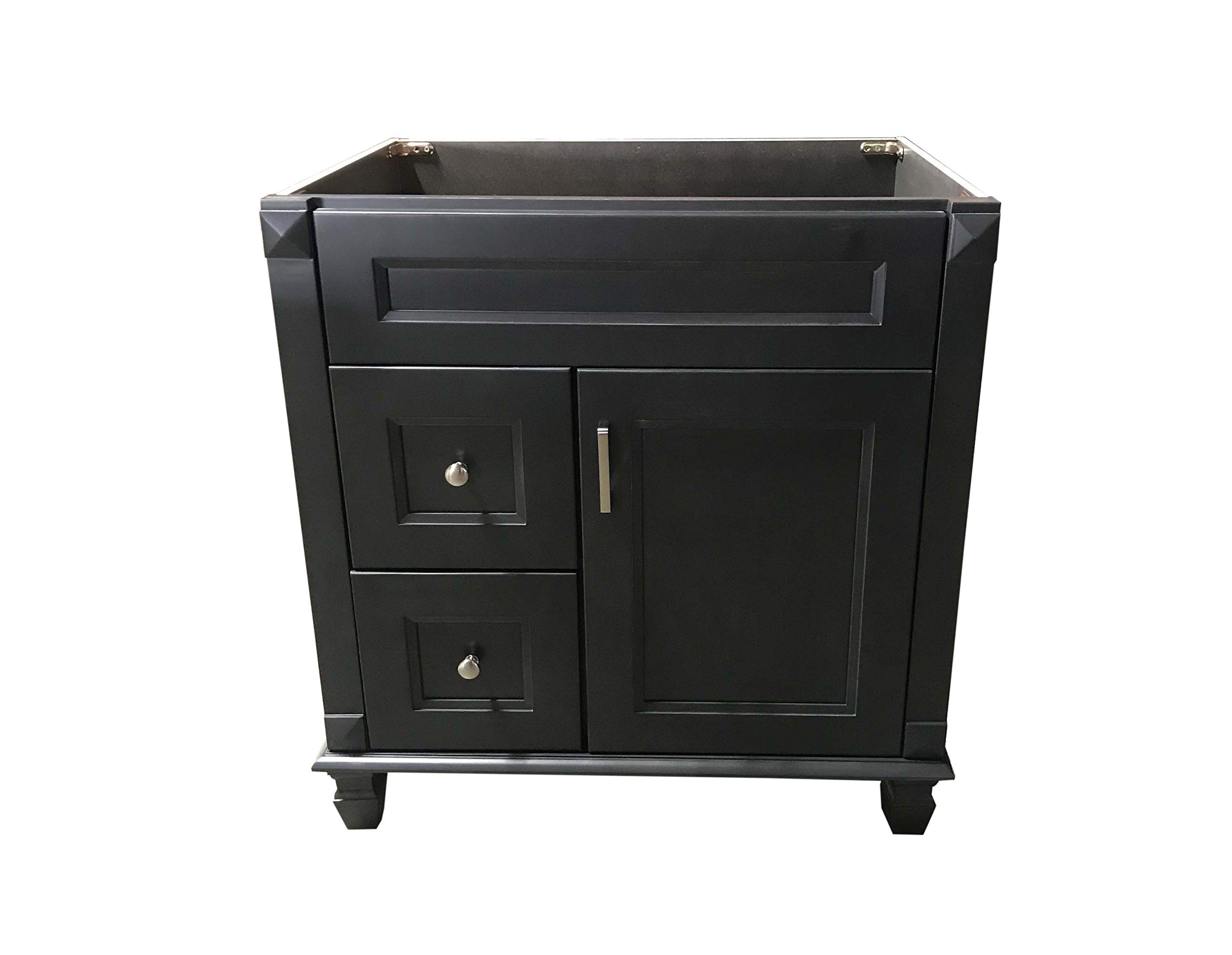 Niturra Carbon Metallic Solid Wood Single Bathroom Vanity Base Cabinet 30 inch W x 21 inch D x 32 inch H (Left Drawers)