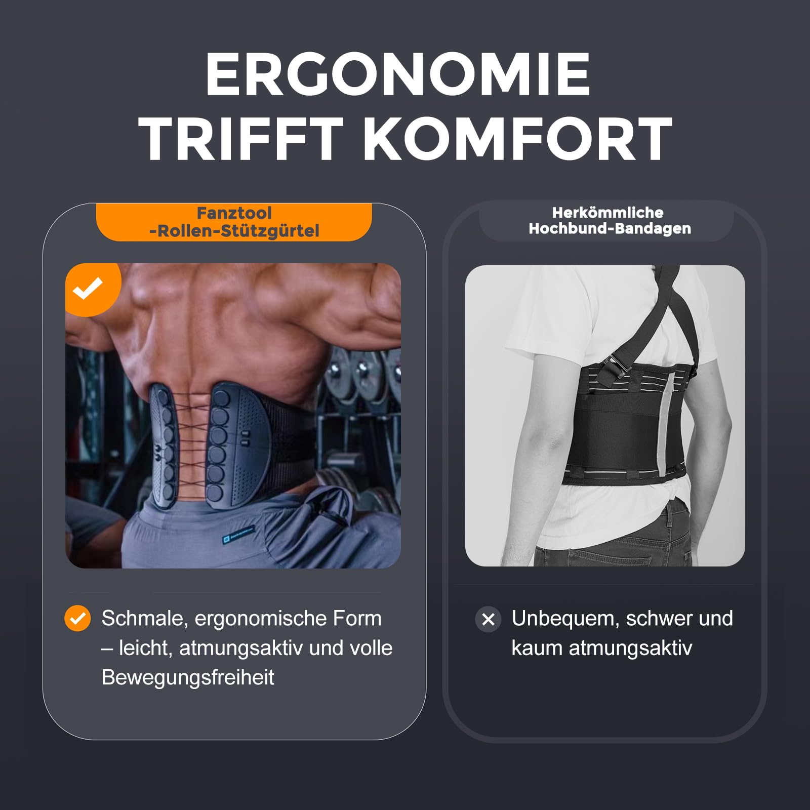 FANZTOOL Rückenstützgürtel mit Bidirektionalem Riemensystem, Atmungsaktive Lendenwirbelstütze, ergonomisch geformt, unisex, flexibel tragbar,für Rückenschmerzen, Ischias, Bandscheibenvorfall, Skoliose