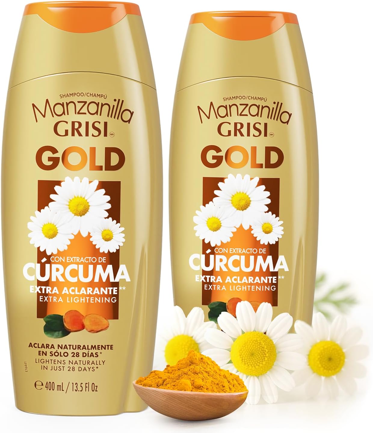 Grisi Manzanilla Gold Extra Lightening Shampoo with Chamomile Extract & Turmericfor Naturally Brighter, Soft & Luminous Hair | Extra Lightening Formula for Radiant Blonde Shine – 13.5 Fl Oz | 2-Pack