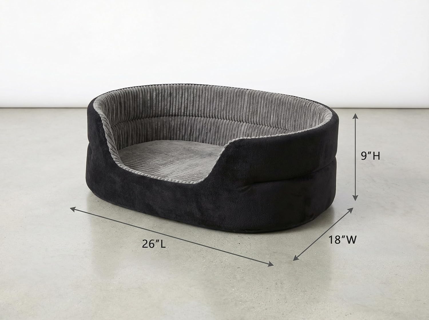 Medium Dog Bed Cat Bed 18x26 Inch, Calming Pet Bed for Small Dogs & Cats, Half-Enclosed Open-Top Velvet Anti-Anxiety Bed, Machine Washable Cozy Snuggle Bed (Black)