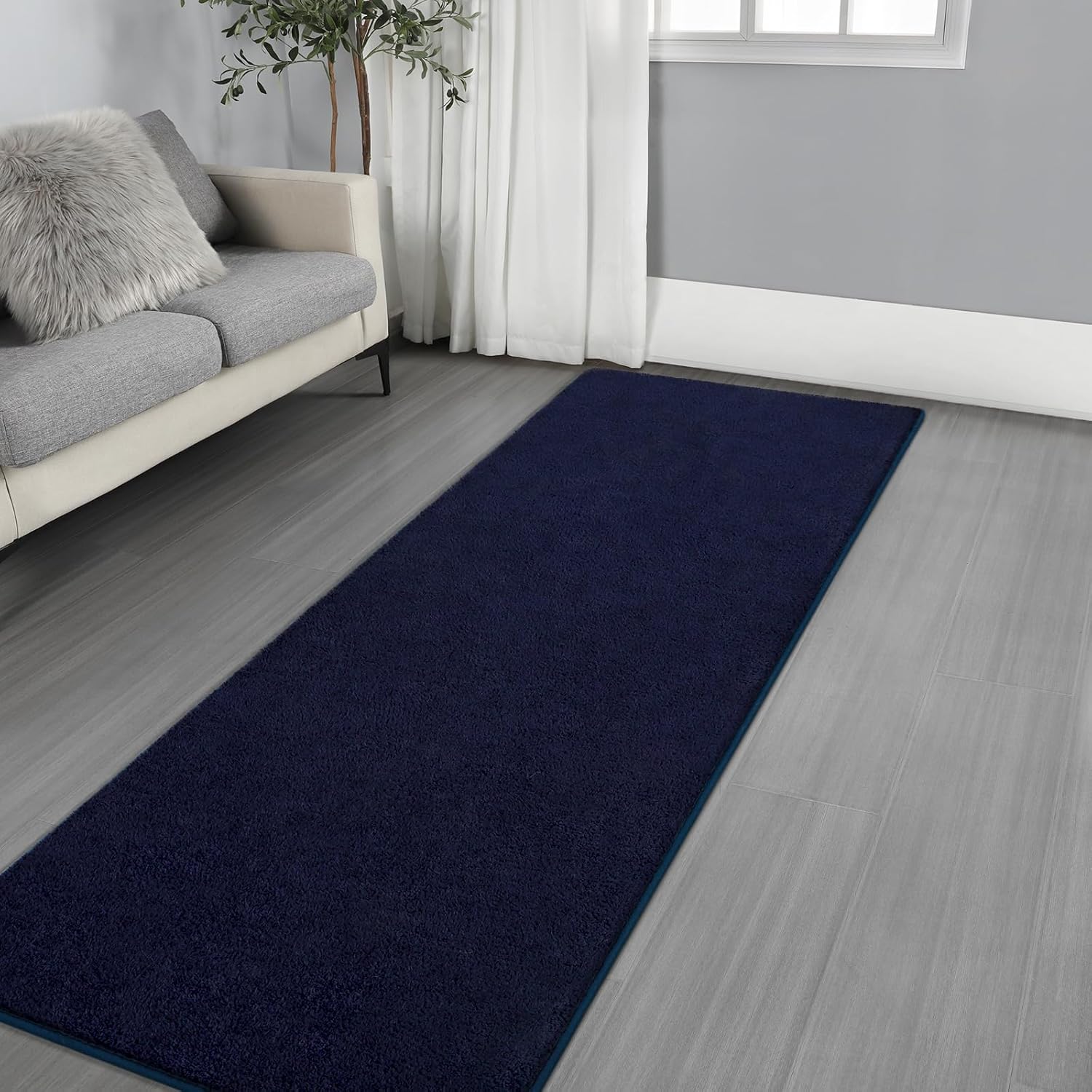 Ultra Soft Modern Runner Rugs for Living Room Bedroom, 2x9 Feet Navy Blue Thickened Memory Foam Indoor Solid Minimalist Carpets, Non-Slip Comfy Area Rug for Boys Girls Nursery Room Home Decor 2' x 9 (Rectangular) Navy Blue