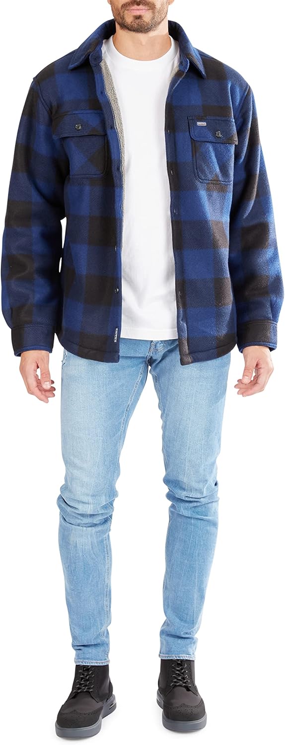 Smith's Workwear mens Sherpa-lined Plaid Fleece Shirt Jacket - Image 4