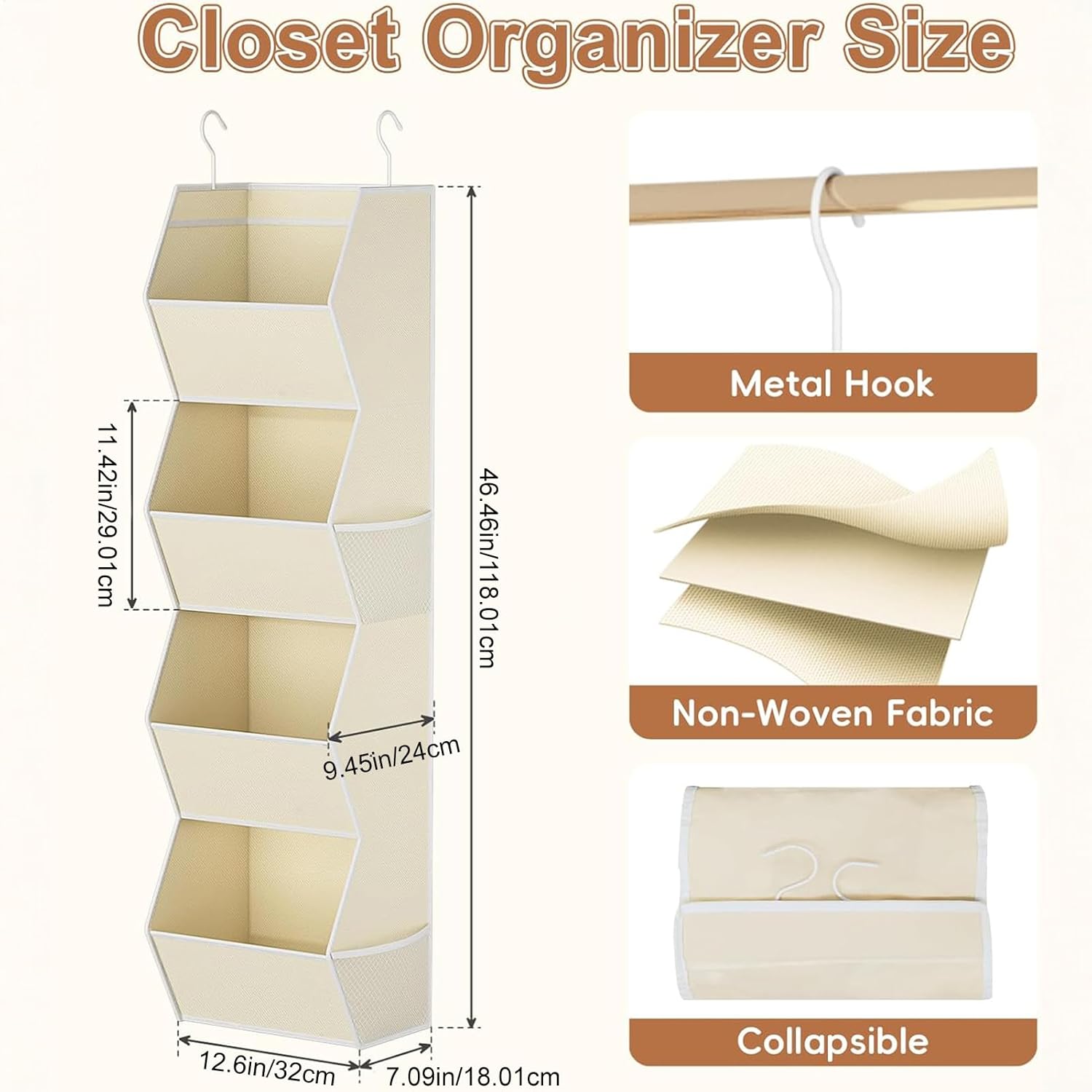 Closet Organizer - 4-Tier Foldable Space-Saving Shelf | Large Capacity Closet Storage Organizer,for Toy Shoe Towel Hat Clothing Fabric Home Bedroom Wardrobe