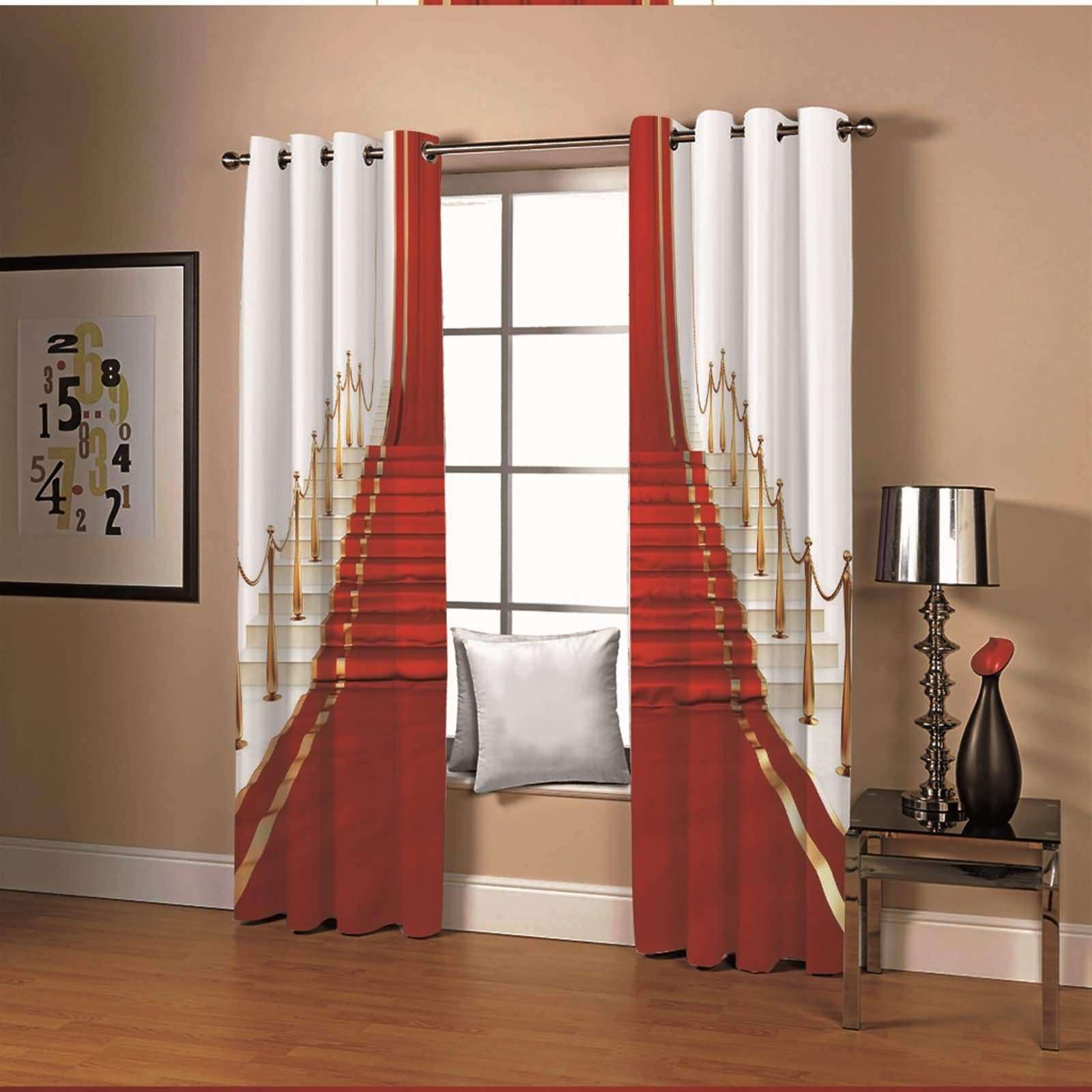 Verdunklung Vorhänge Polyester Blickdicht, Roter Teppich und Treppe Kinderzimmer Vorhang Lang mit Ösen274x160CM