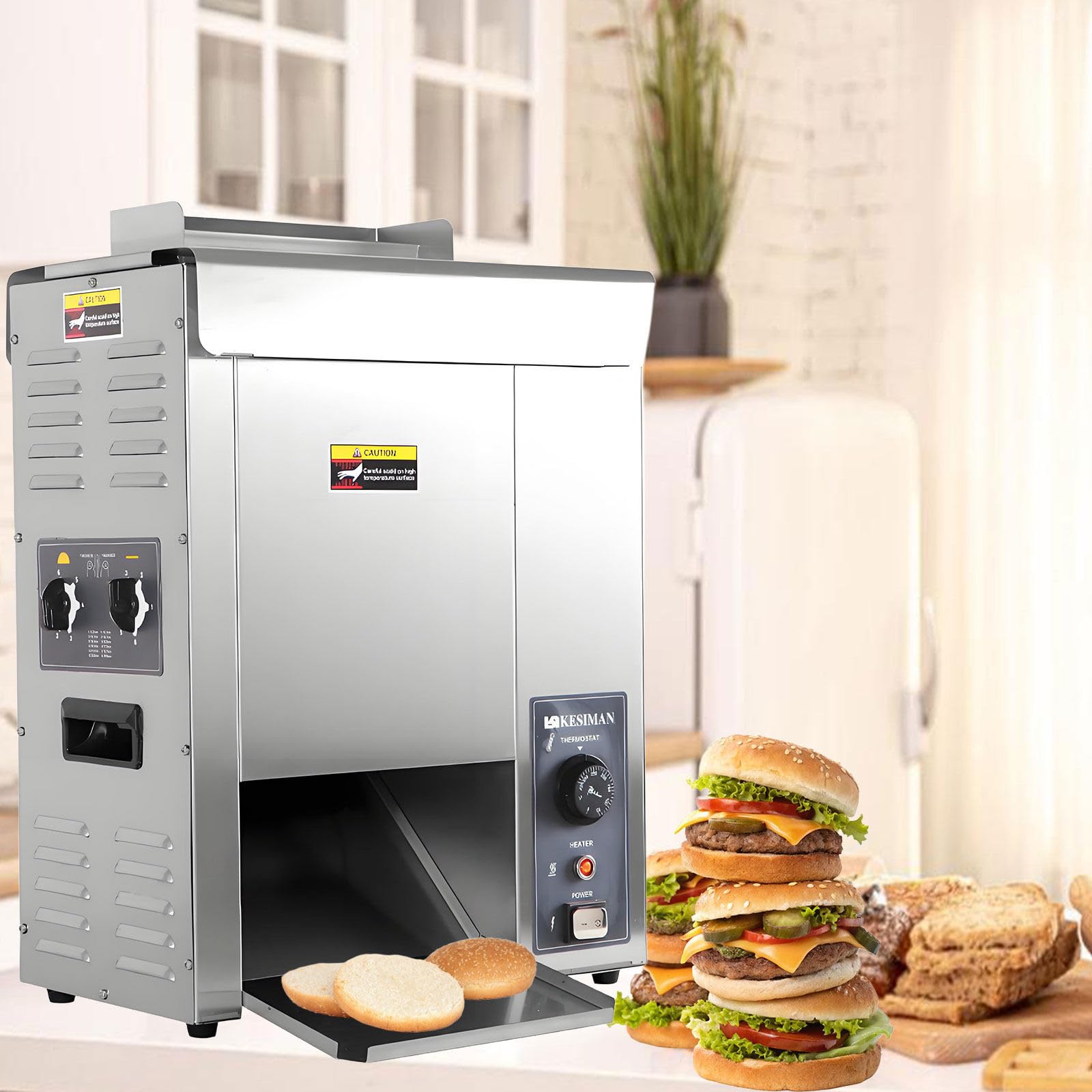 Komercyjna maszyna do pieczenia bułek do hamburgerów 2000 W, 220 V,elektryczny, pionowy opiekacz do chleba do burgerów,regulacja temperatury i grubości 50-300°C, do barów szybkiej obsługi