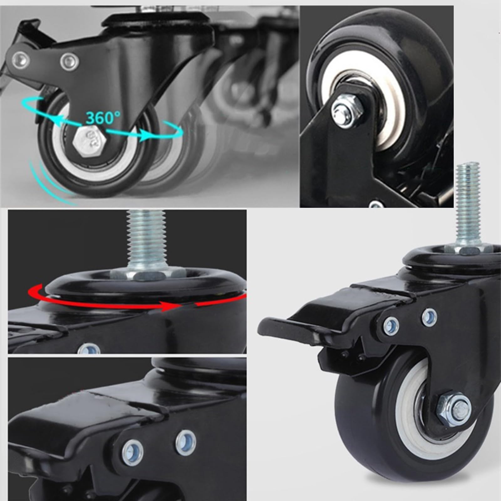 Ruote Per Sedia Ufficio Con Freni - 4 Pezzi, Portata 240 Kg, Poliuretano, Attacco M8 X 25 Mm