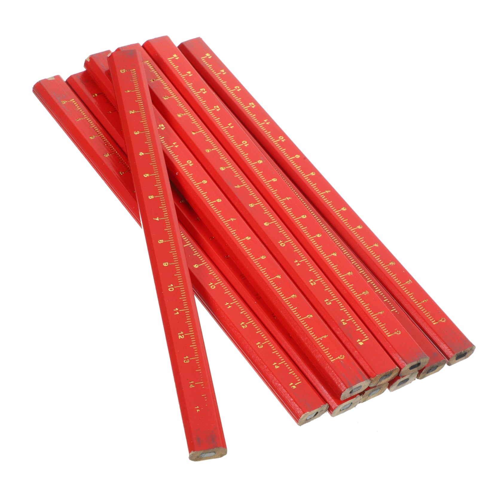 Matita da Carpentiere 50 Pezzi con Scala Ottagonale Rossa in Legno e Piombo, Hb, Antirrotolamento per Lavorazione del Legno