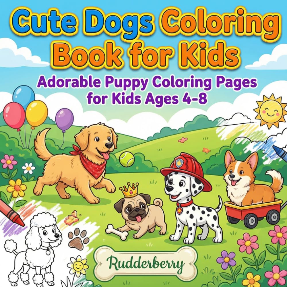 Cute Dogs Coloring Book for Kids Ages 4-8: 50 Adorable Puppy Coloring Pages with Bold Outlines — Fun Dog Breeds, Silly Scenes & Playful Pups for ... Bold Coloring Books for Kids by Rudderberry)