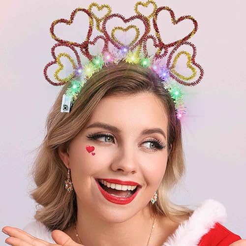 Vista 3 de Zehope Diademas iluminadas para el día de San Valentín con luces LED, banda para el pelo de San Valentín, accesorios para el cabello para mujeres
