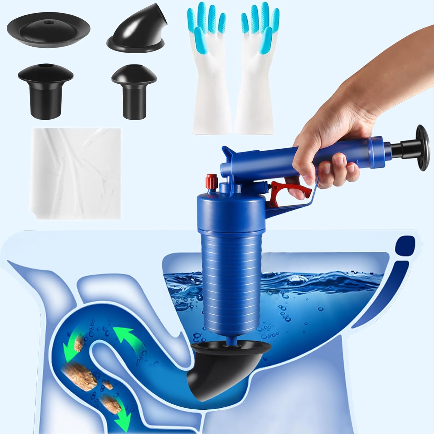 Toilet Plunger, Sink Plunger, Air Drain Blaster, Drain Clog Remover Tool, High Pressure Drain Blaster Gun Powerful Toilet Plunger