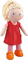 HABA Annelie 12" Soft Baby Doll for Toddlers - Blonde Hair, Embroidered Face, Removable Red Dress, Machine Washable 18 Months+