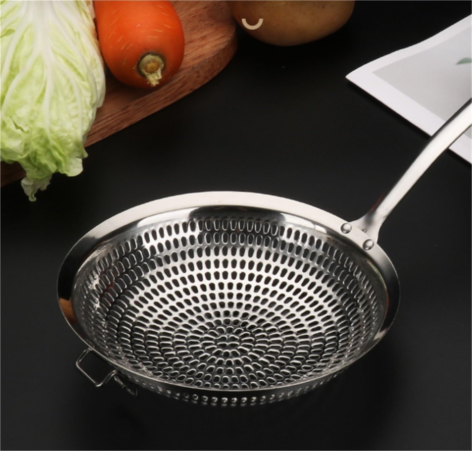 Espumadera, Colador De Cocina, Espumadera De Cocina, Red De Drenaje De Acero Inoxidable, Mango Largo Fangtan Cuchara Coladora(Green-with Hook,40cm)