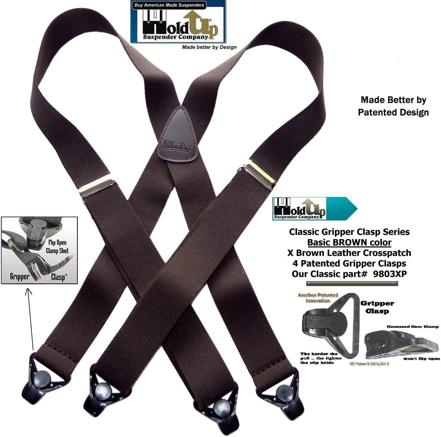 Hold-Up Suspender Co. HoldUp Brand Classic Series Brown Suspenders for Men with USA Patented Black Gripper Clasp - Image 6