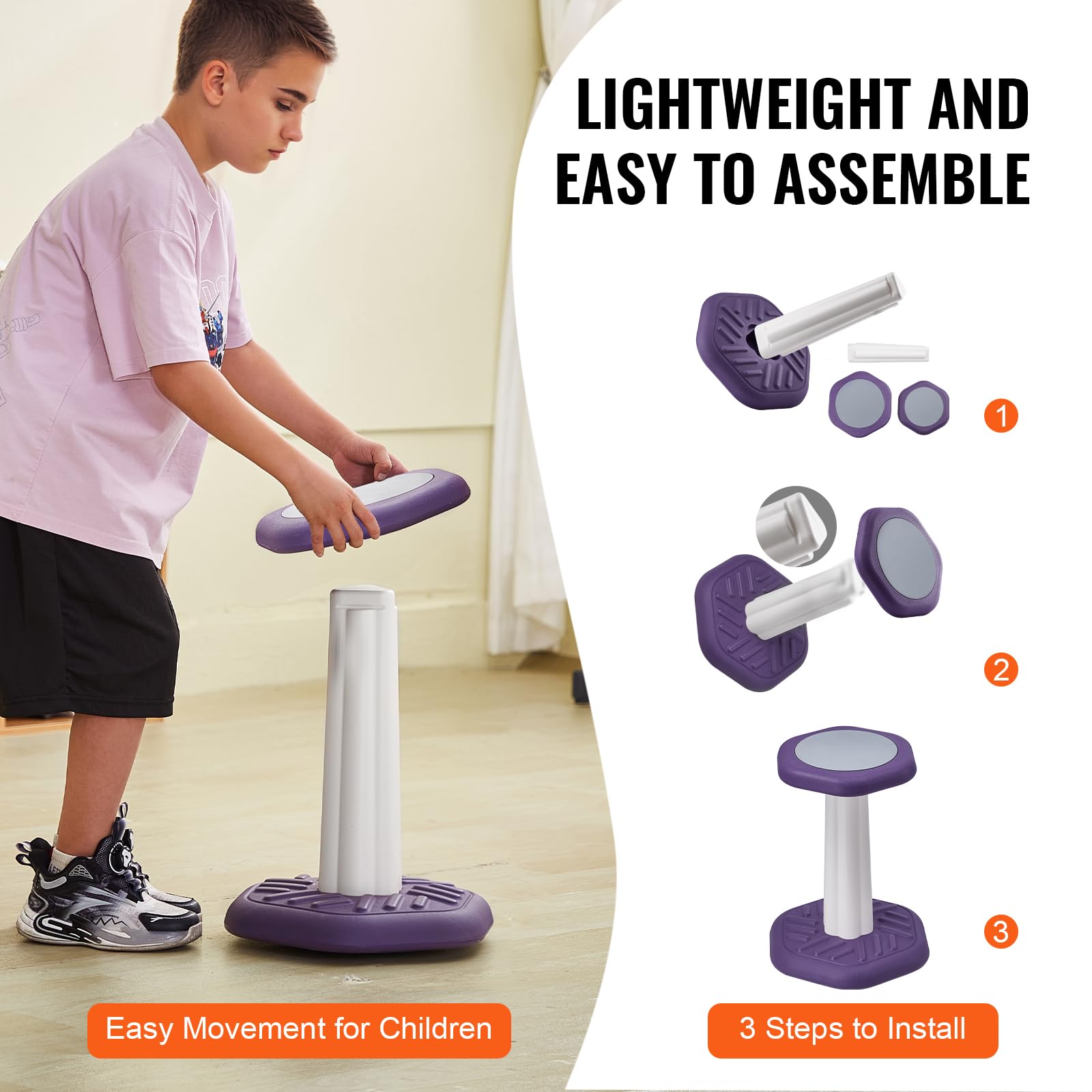 VEVOR Sedia Attiva per Bambini, Sedia Oscillante con Cuscino in Spugna, Sgabello Oscillante Migliora Concentrazione, Postura e Calma dei Bambini, Sgabello Traballante, Ideale per Scuole Casa, Viola