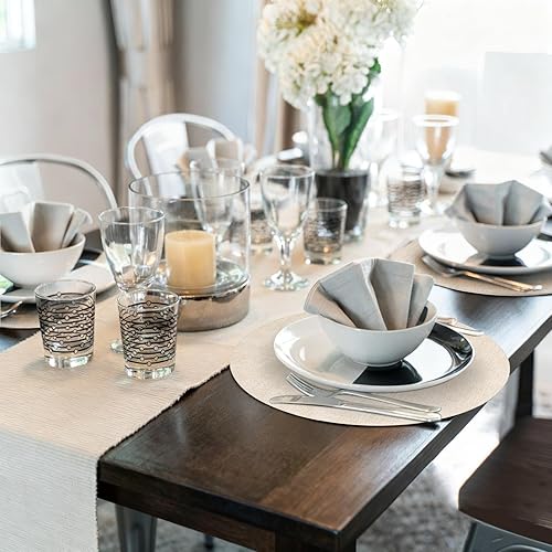 Miniatura 8 de Maxpearl Juego de 6 manteles individuales redondos de piel sintética de 13.8 pulgadas, resistentes al calor, antideslizantes, impermeables,