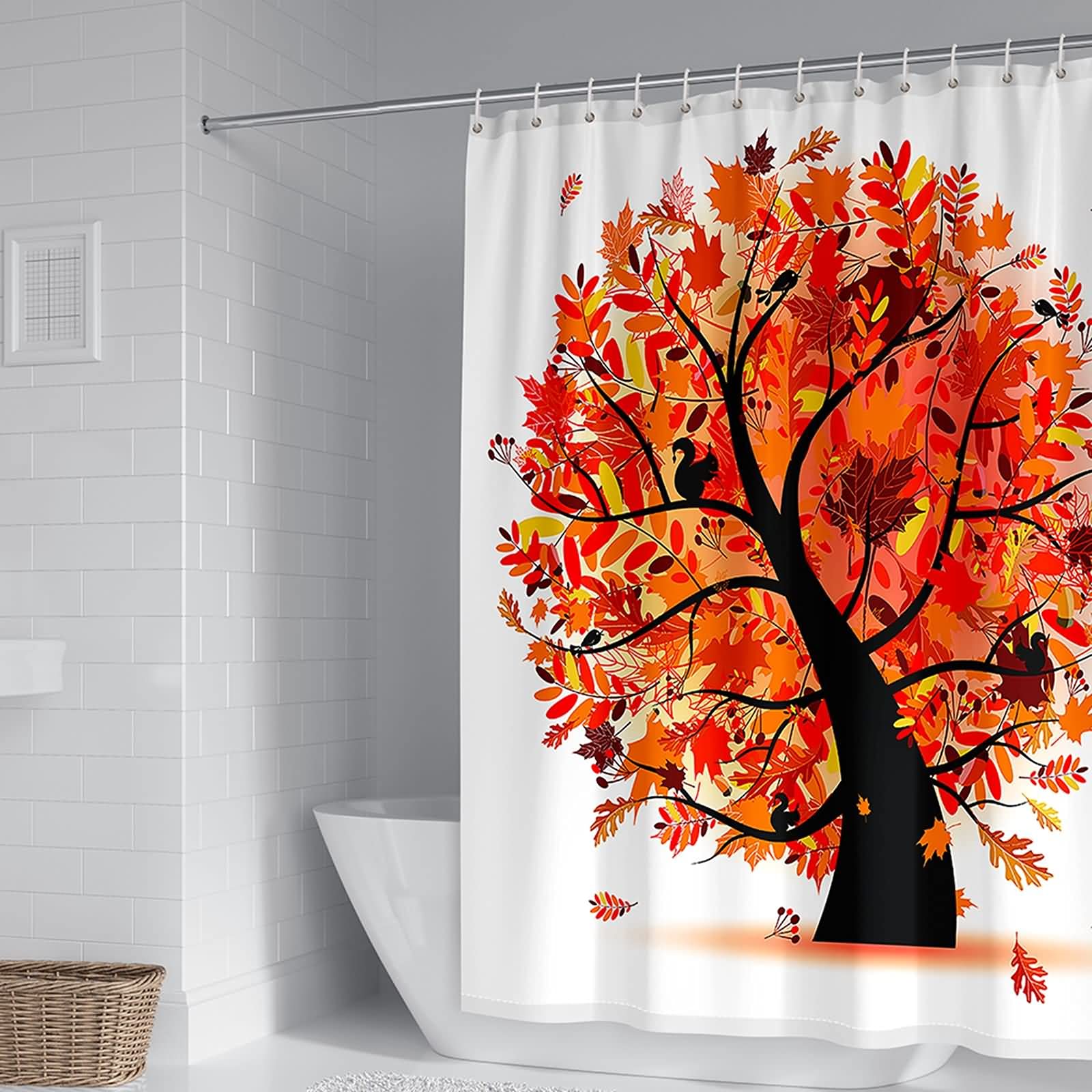 Rideau de douche érable orange pour créer une ambiance chaleureuse en salle de bain