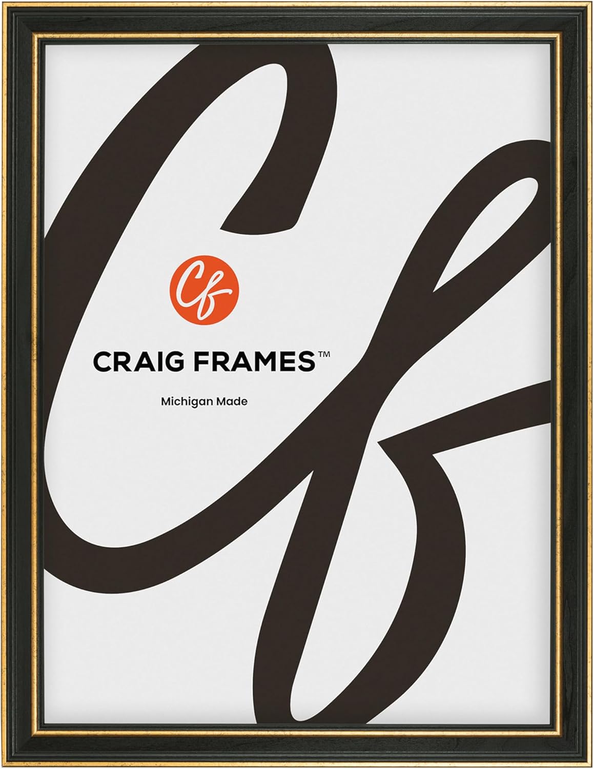 Craig Frames Olympic 5x5 Black and Gold Picture Frame with Easel for Tabletop Display