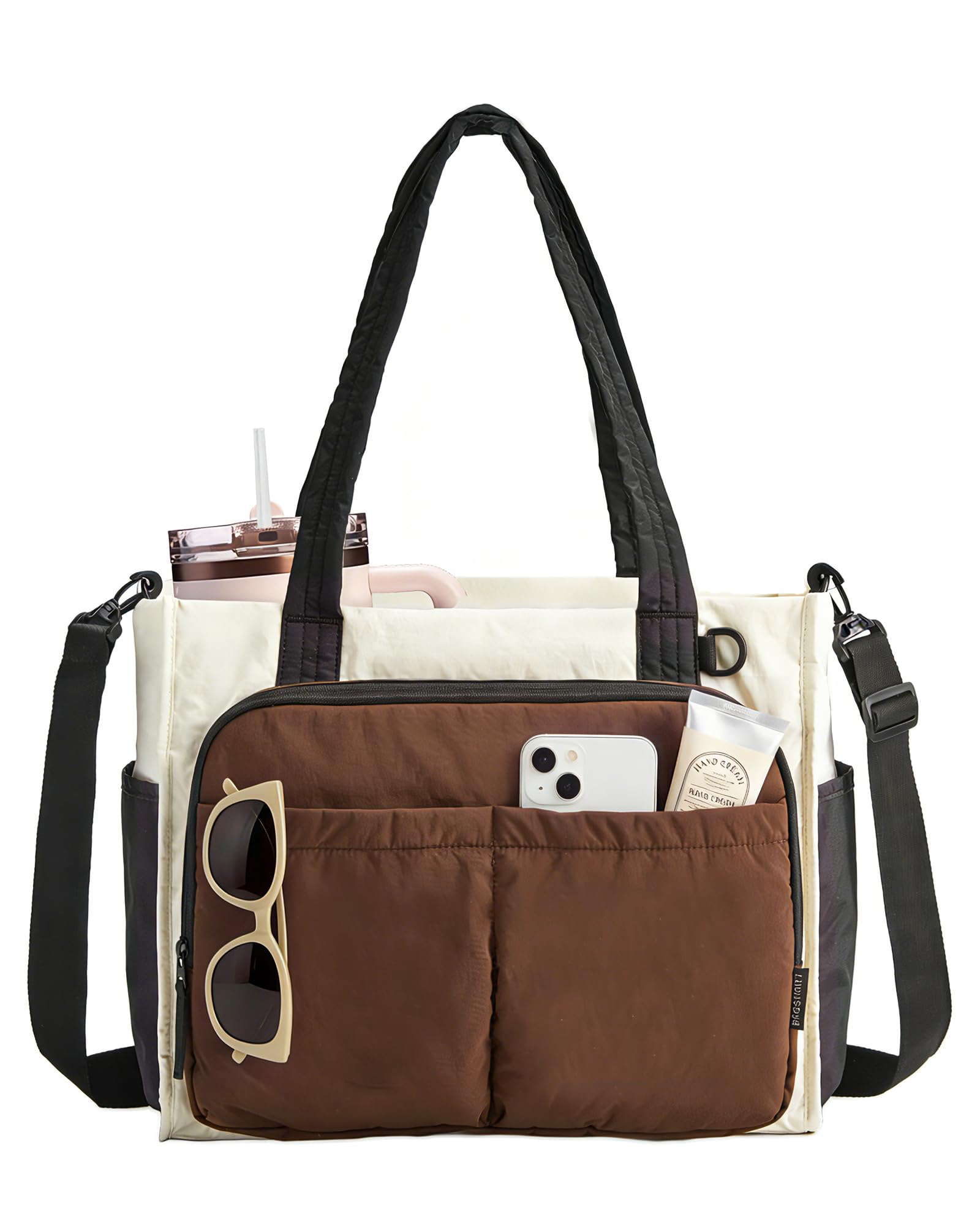 BAGSMART Tote Bag for Women Work, Puffy Travel Tote Handbag Gift for Teacher & Nurse | Medium-13" laptop, w/ 30oz cup holder, Large-15.6" laptop, w/ 40oz cup holder, For campus, work, travel, everyday — view 13