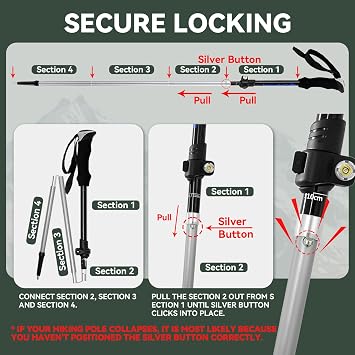 Folding Walking Sticks for Men and Women, 2-Pack Adjustable Poles for Hiking