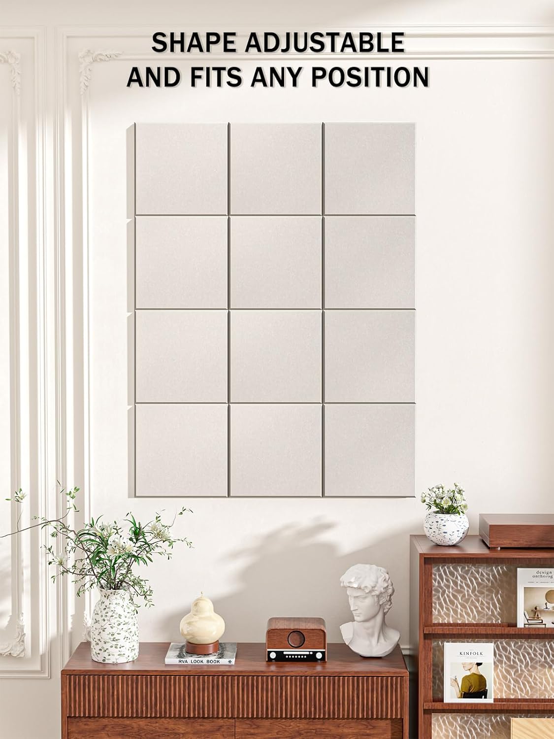 Hsurbtra Large Cork Board for Wall 47 x 36 Inch, 12 Pack Felt Bulletin Notice Board with Pushpins for Office Home School Farmhouse Wall Decor, Beige