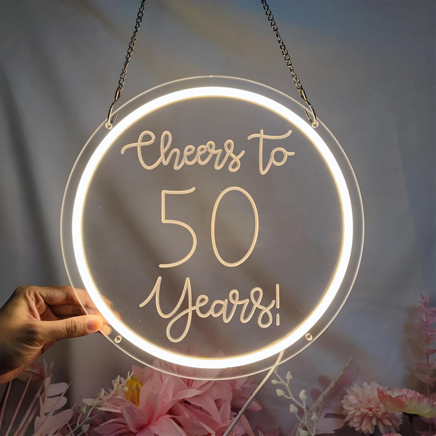 Cheers to 50 Years Neon Signs for Wall Decor, 50th Anniversary Decorations LED Lights Sign 50th Birthday Decorations for Living Room Bedroom Bar Birthday Wedding Party Decor, 11" x 11"