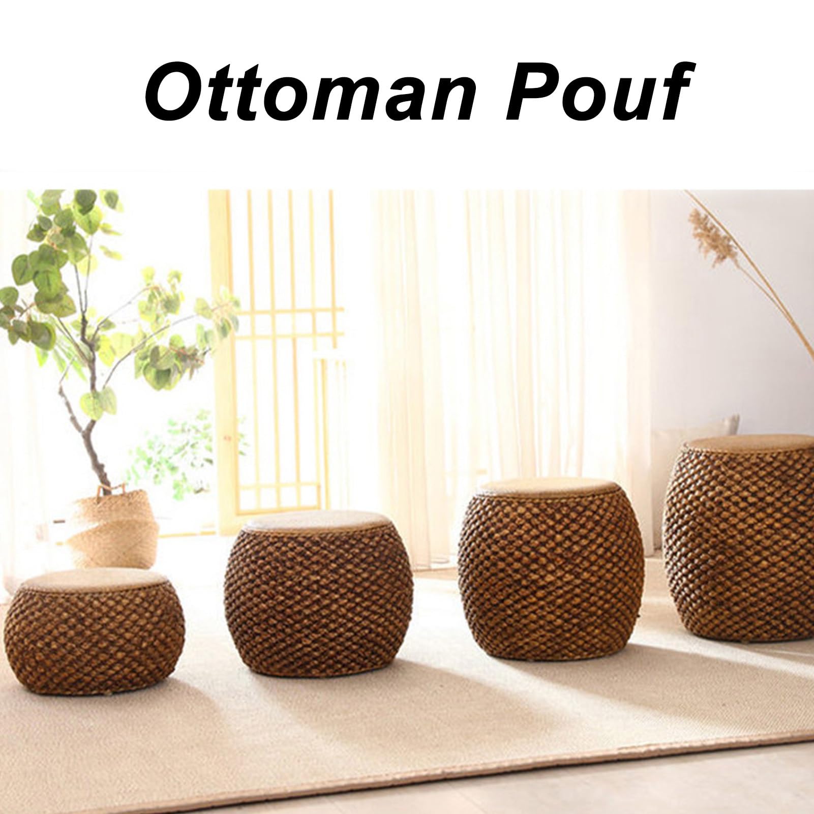 Pufy Ogrodowe Na Patio, Rattanowy Podnóżek, Ręcznie Tkany Puf, Wielofunkcyjny Mebel Dekoracyjny Do Salonu, Sypialni I Akademika(Primary color,11.8x14.5in)