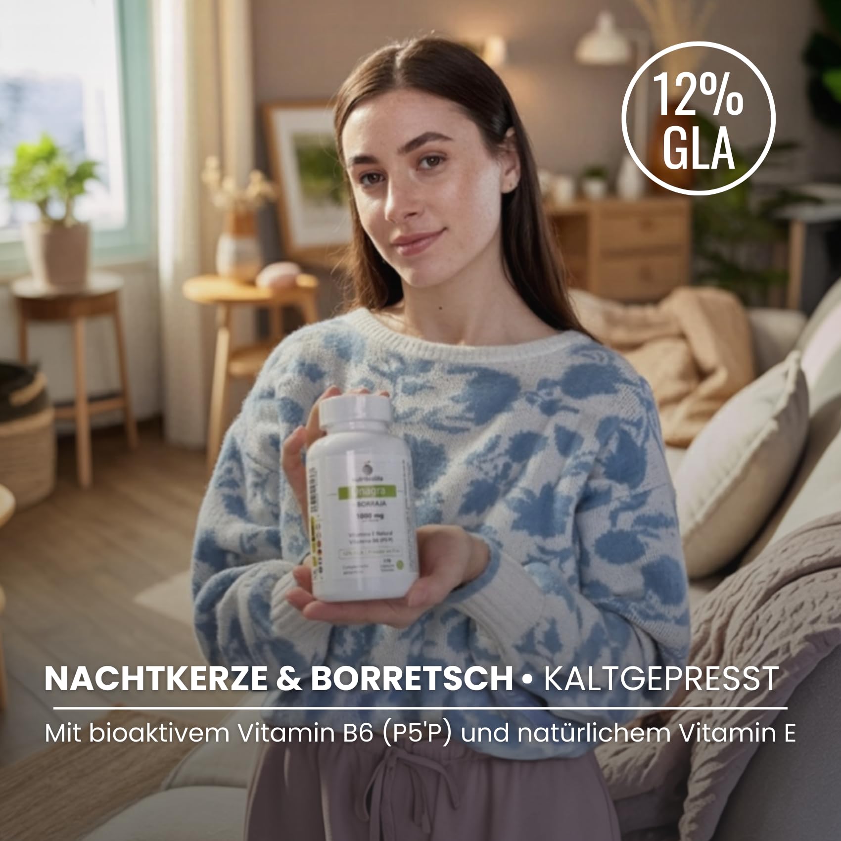 Nachtkerze + Borretsch 1000 mg - 12% GLA, Natürliches Vitamin E und B6 P5P für Hormonelles Gleichgewicht, PMS, Menopause und Hautgesundheit - 170 Perlen - kaltgepresst | Nutribiolite