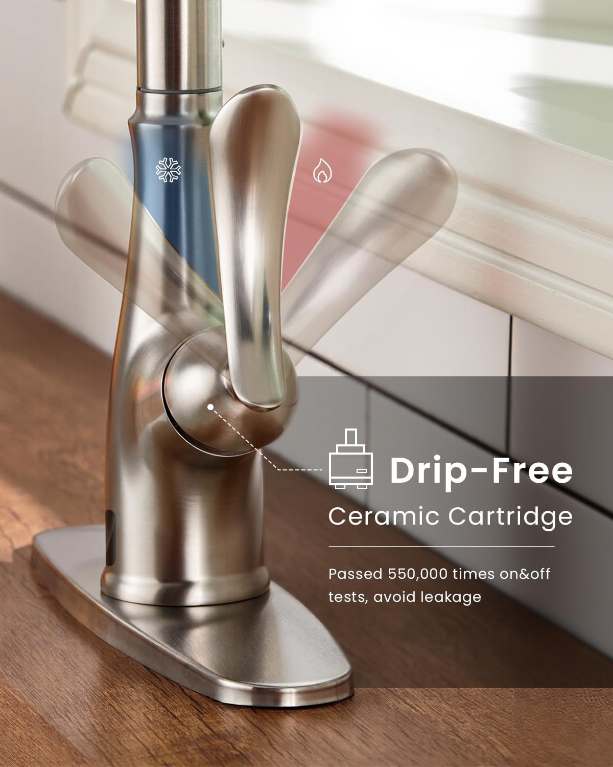 APPASO Robinet de cuisine sans contact avec pulvérisateur extractible, détecteur de mouvement, robinets d'évier de cuisine mains libres, nickel brossé, compatible avec 1 ou 3 trous, pulvérisateur à 3